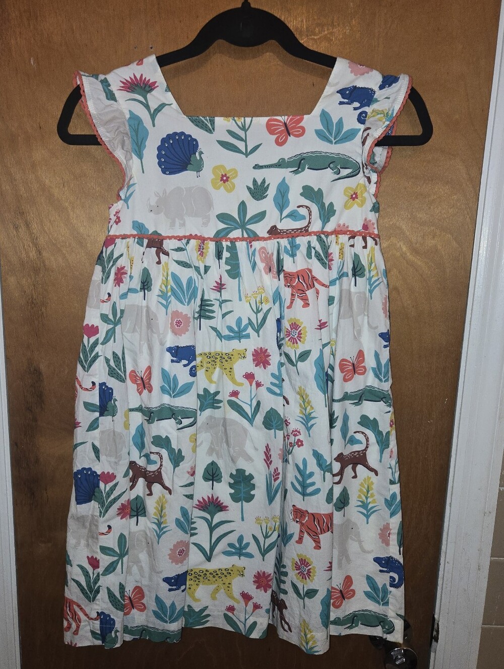 Mini Boden Girls' White 100% Cotton Jungle Print Cotton Dress
